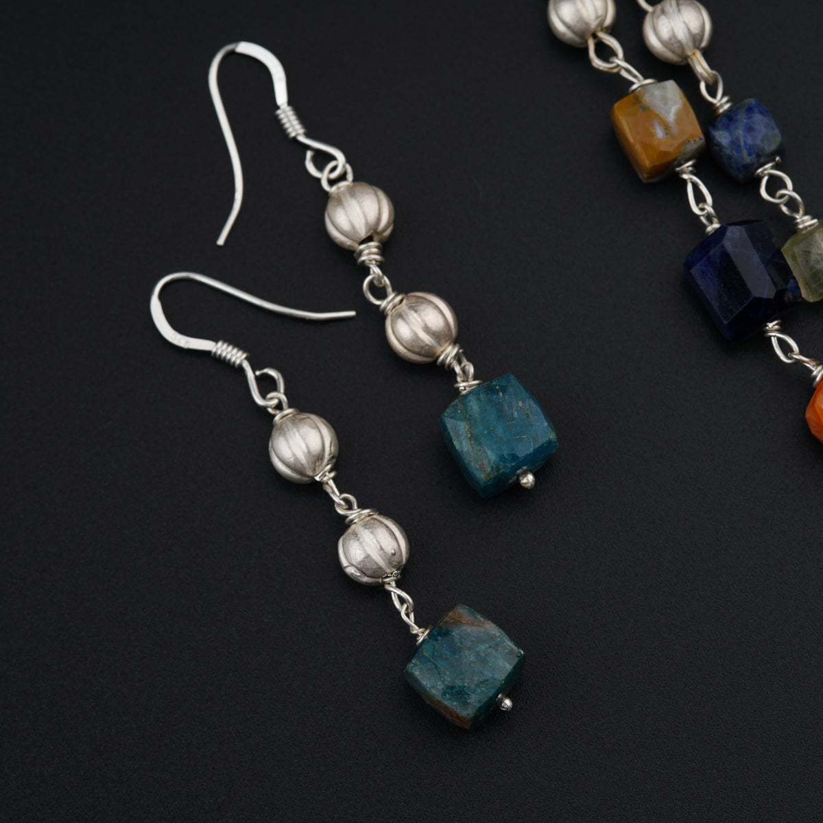 Silver Two Layered Necklace With Multicolored stones and Mohnamaal