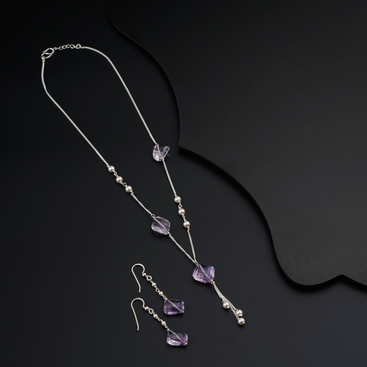Silver Set with Amethyst stones and Pearls