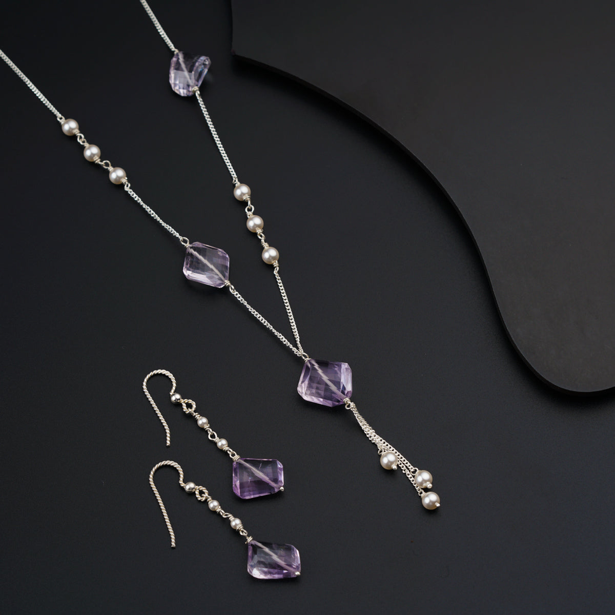Silver Set with Amethyst stones and Pearls