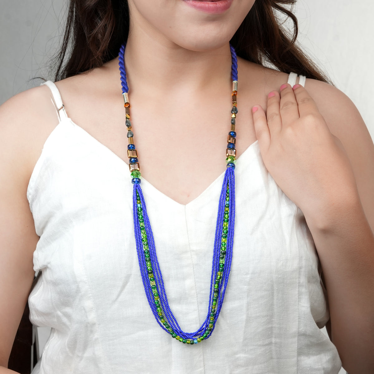 Blue & Green Multilayer Beaded Necklace