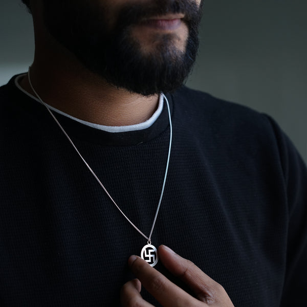 men’s swastik silver pendant with chain