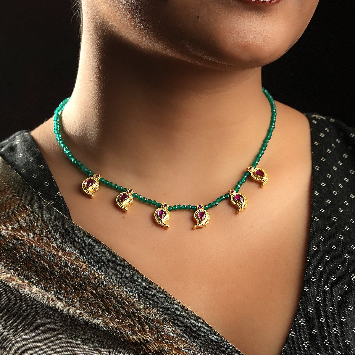 Pink Stone Koyari Necklace | 22K Gold-Plated
