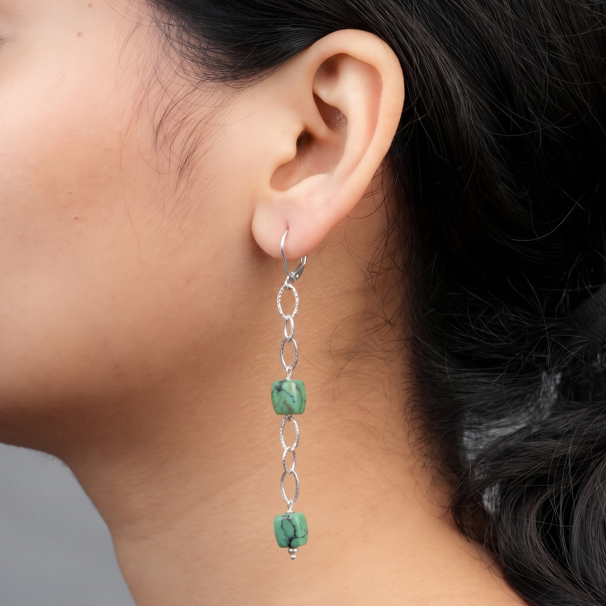 Chain & Tibetan Turquoise Earrings (Project Handmade)