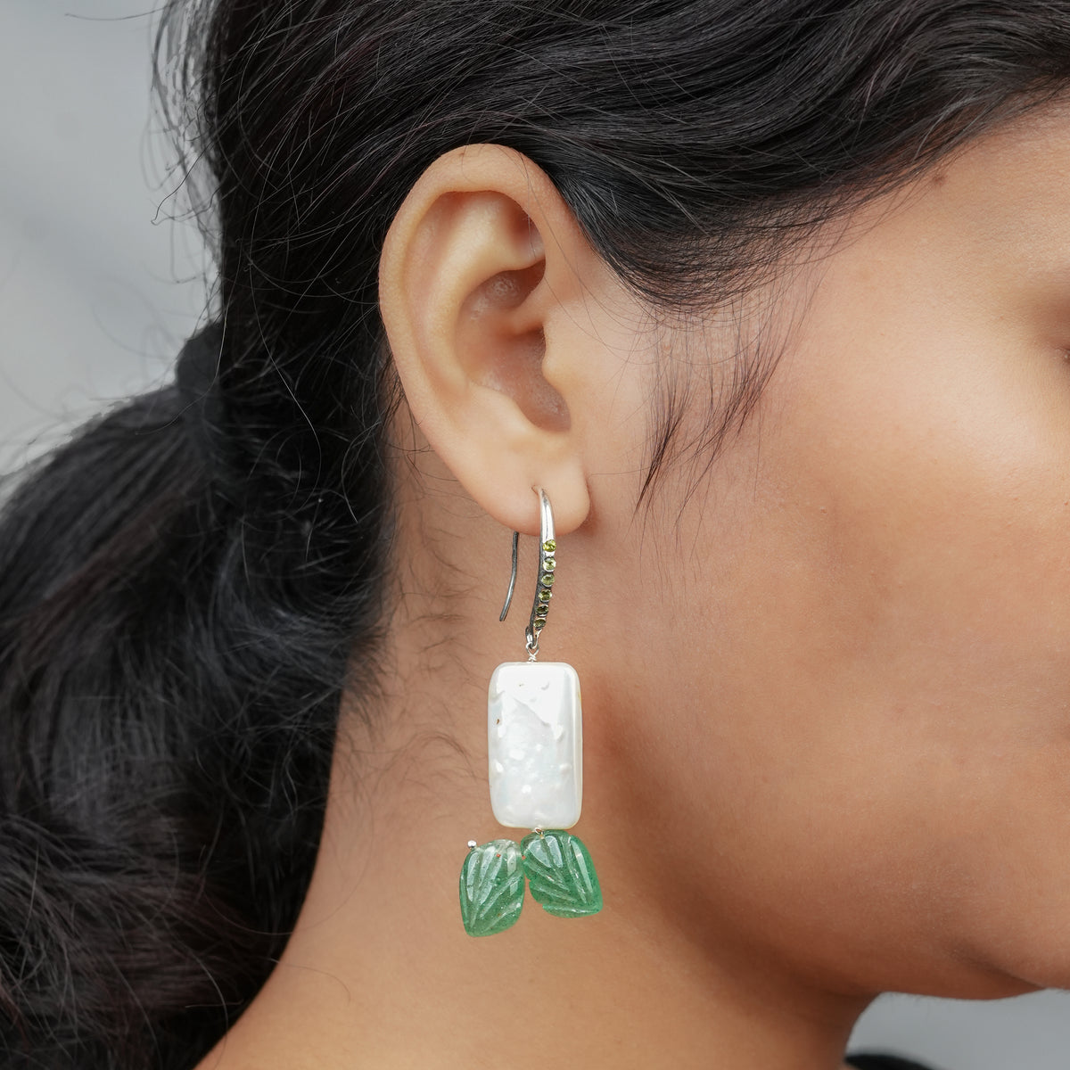 Rectangular Pearl & Russian Quartz Earrings (Project Handmade)