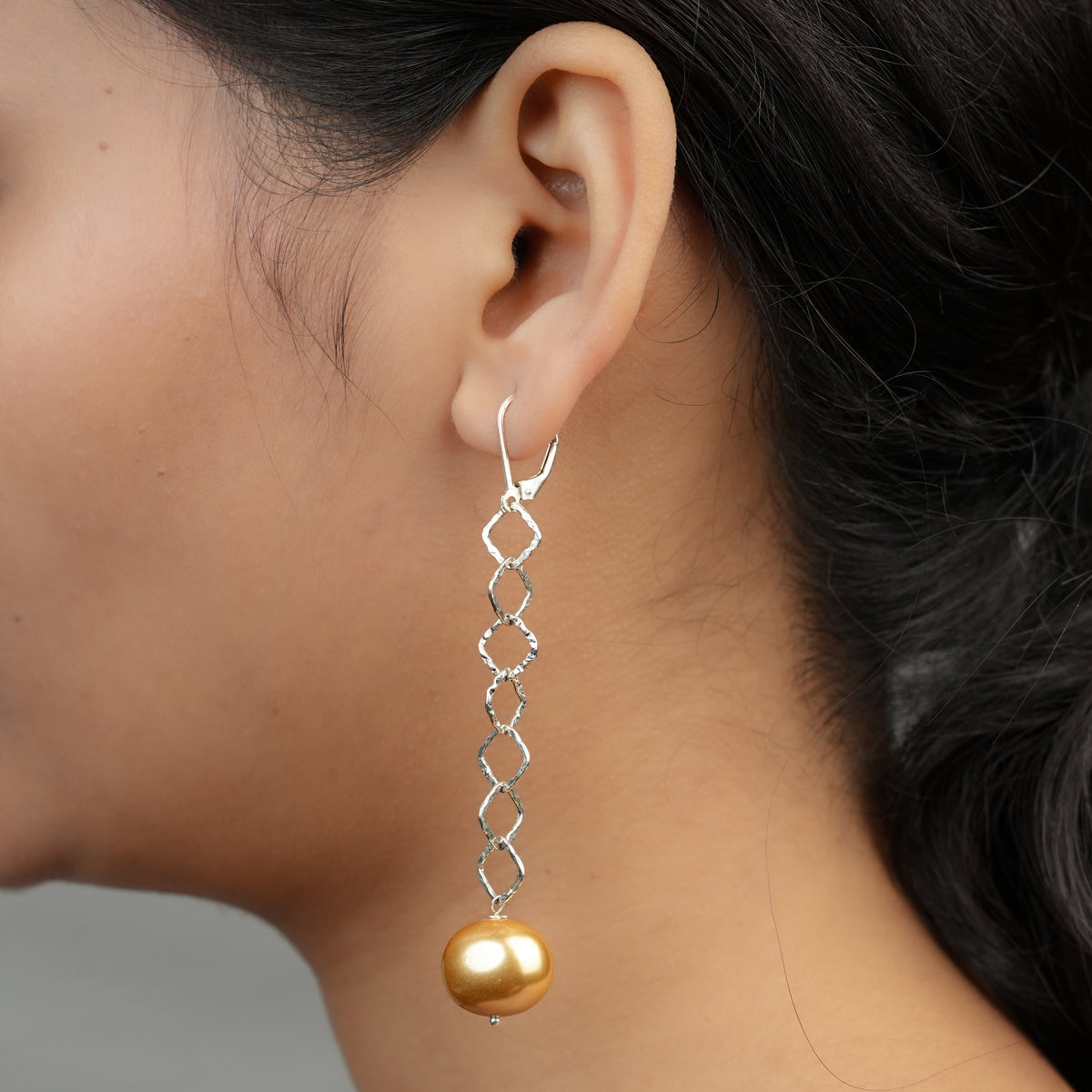 Chain & Golden Pearl Earrings (Project Handmade)