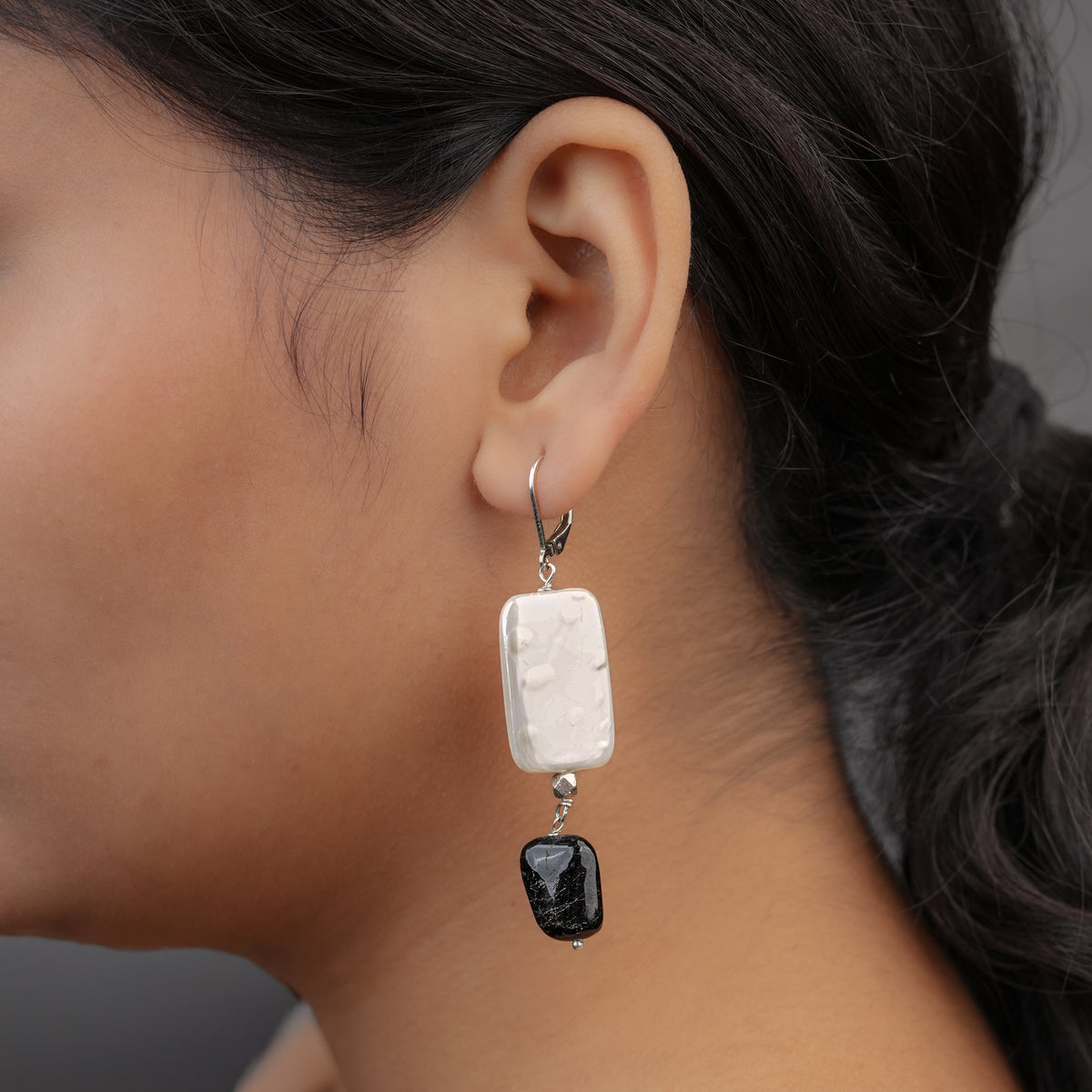 Rectangular Pearl & Tourmaline Earrings (Project Handmade)
