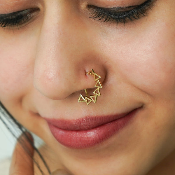 Triangle Line Nath (Left, Pierced) | 92.5 Silver | 22K Gold Plated