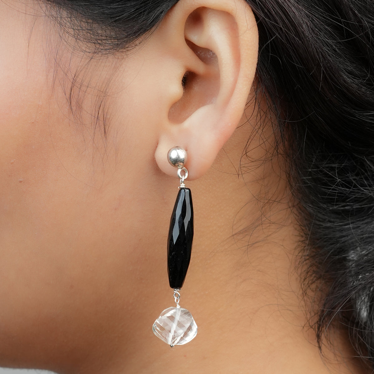 Black Spinel & Crystal Earrings (Project Handmade)