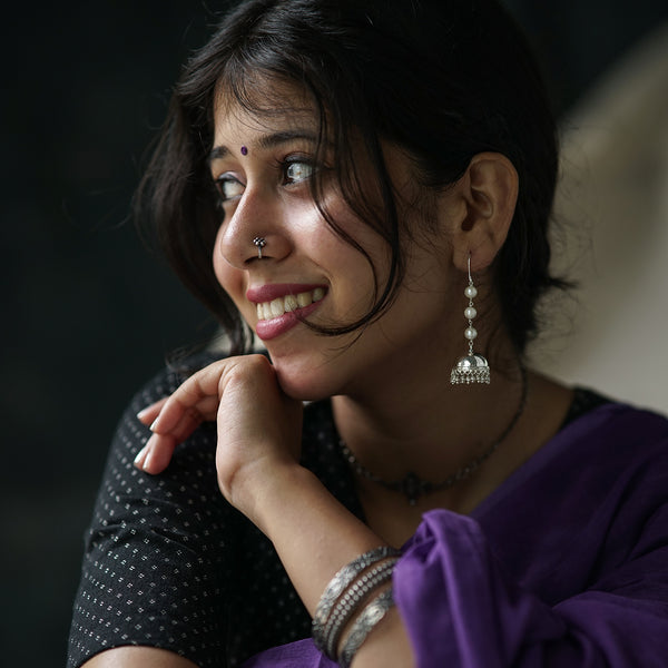 Silver Jhumki with Pearls: Big