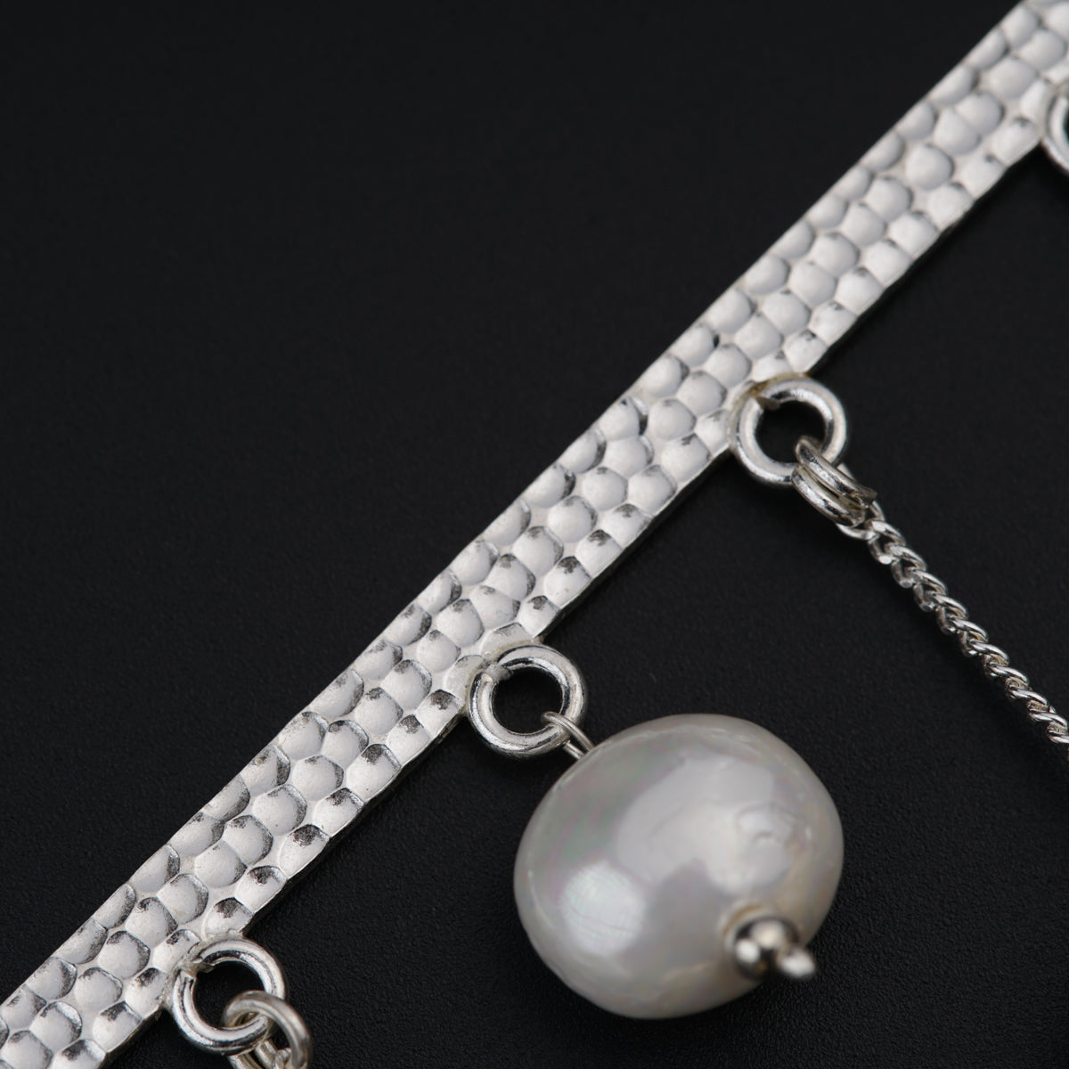 Abstract silver necklace with pearls
