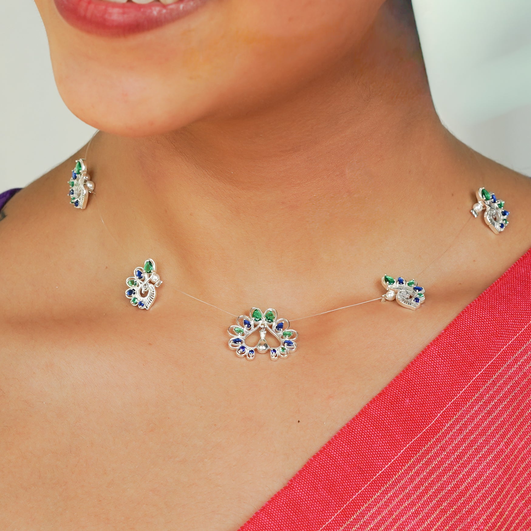 Silver CZ Multi Charm Set with Invisible Thread