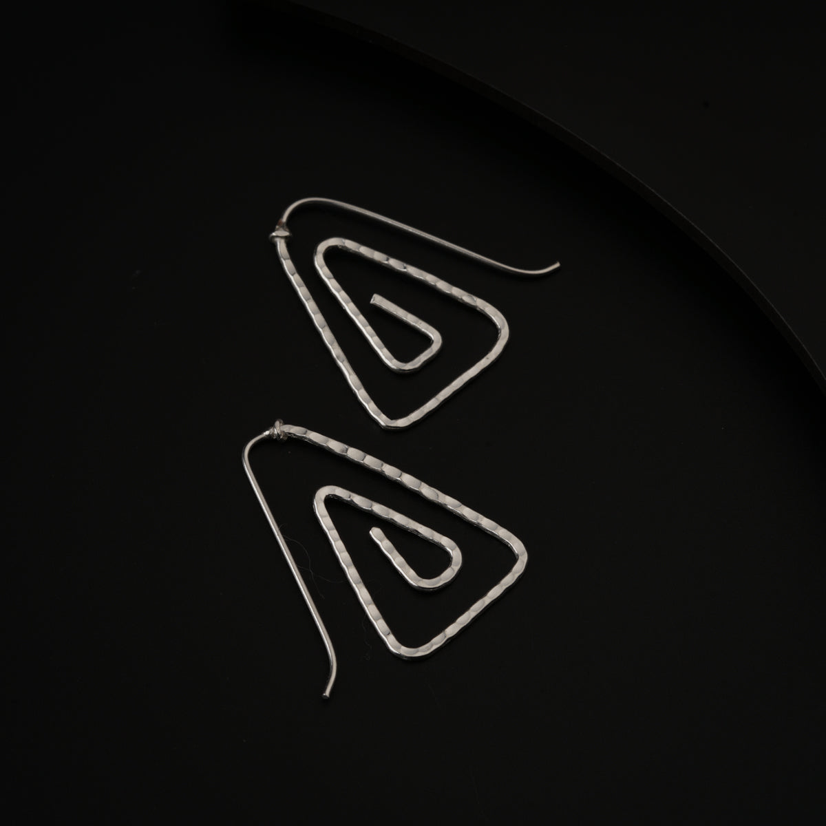 Silver Spiral Triangle Hammered Earrings