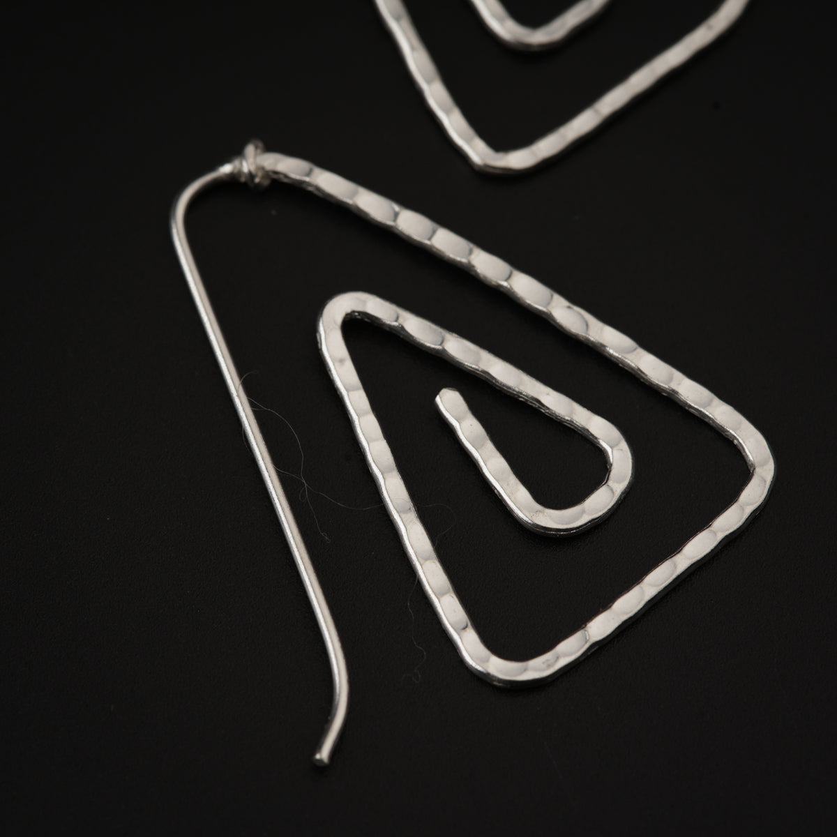 Silver Spiral Triangle Hammered Earrings