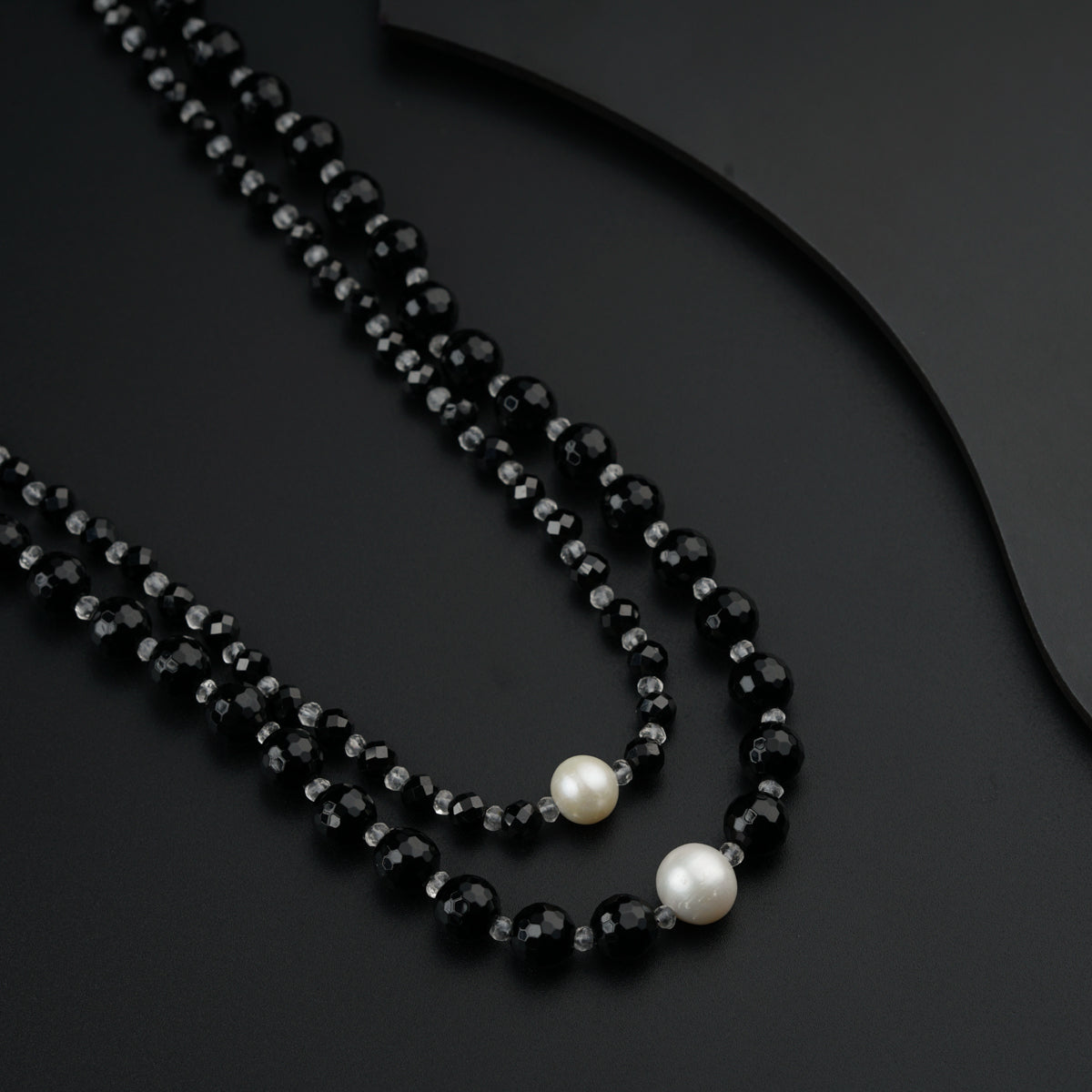 Yin Yang: Silver Necklace with Black spinel, Pearls and Crystals