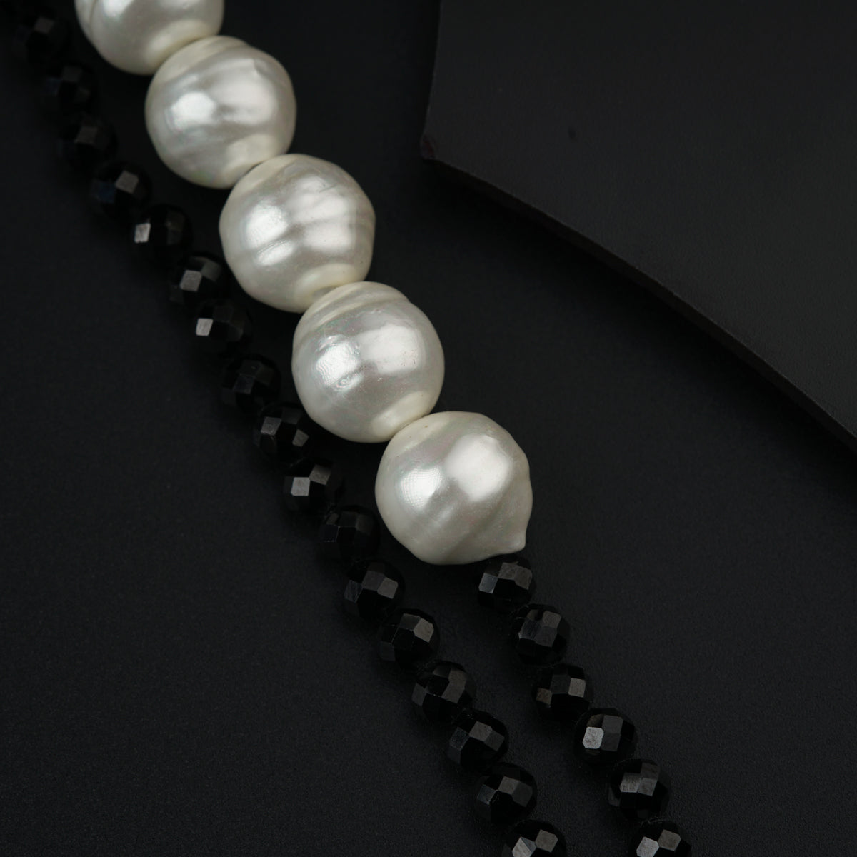 Yin Yang: Silver Necklace with Black spinel, Pearls and Crystals