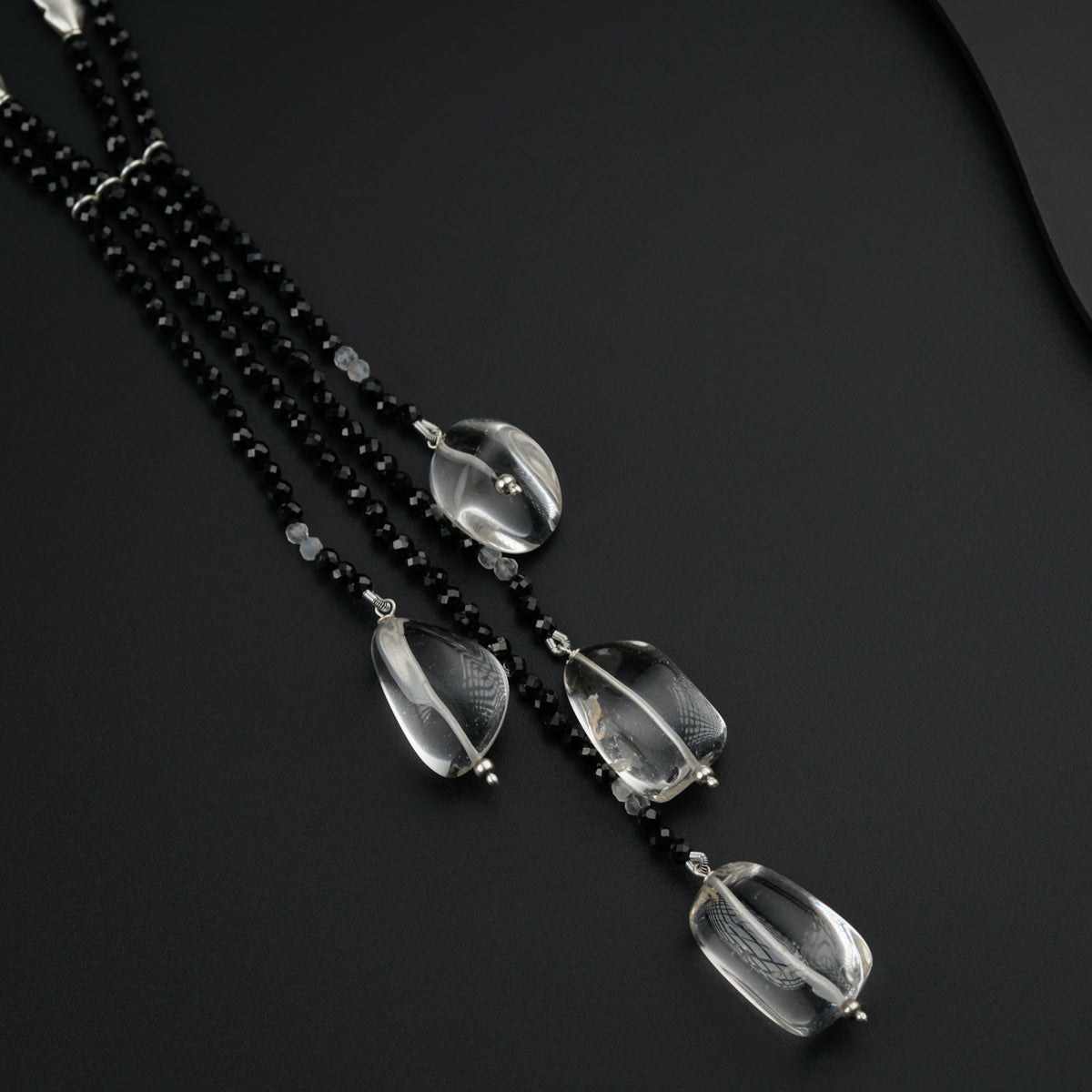 Yin Yang: Silver Necklace with Black Spinel, Crystals and Silver findings
