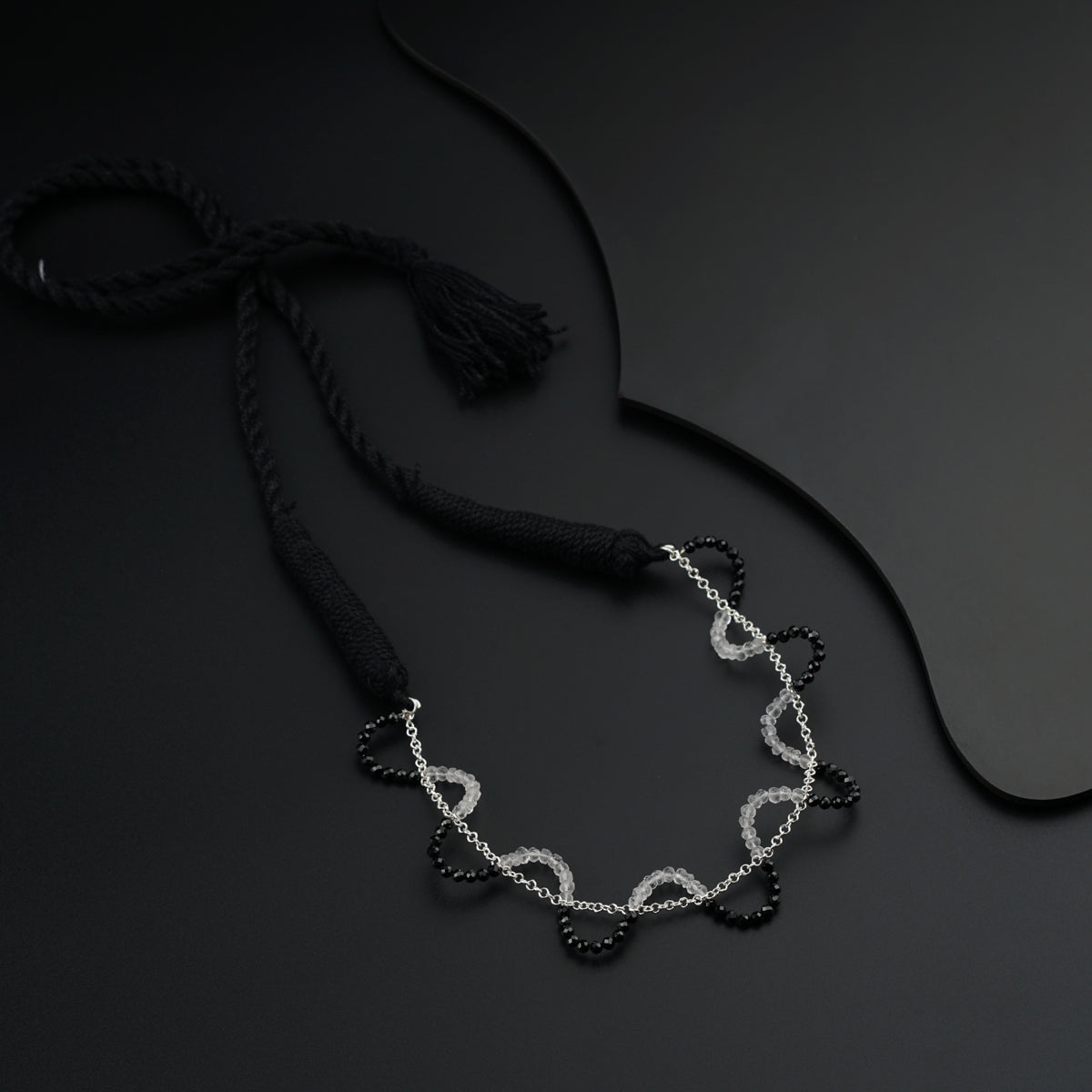 Yin Yang: Silver Necklace with Black spinel and Crystals