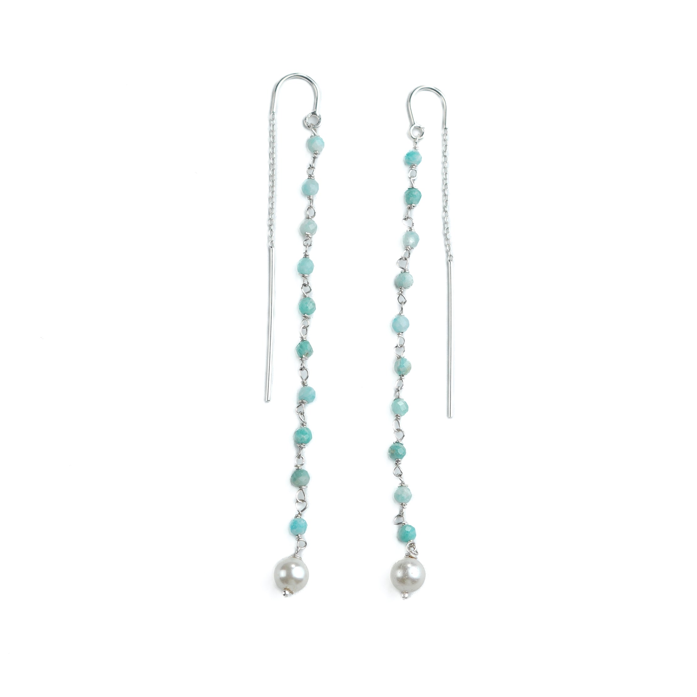 Blue Firoza & Pearl Ganthan Sui Dhaga Earrings (Project Handmade)