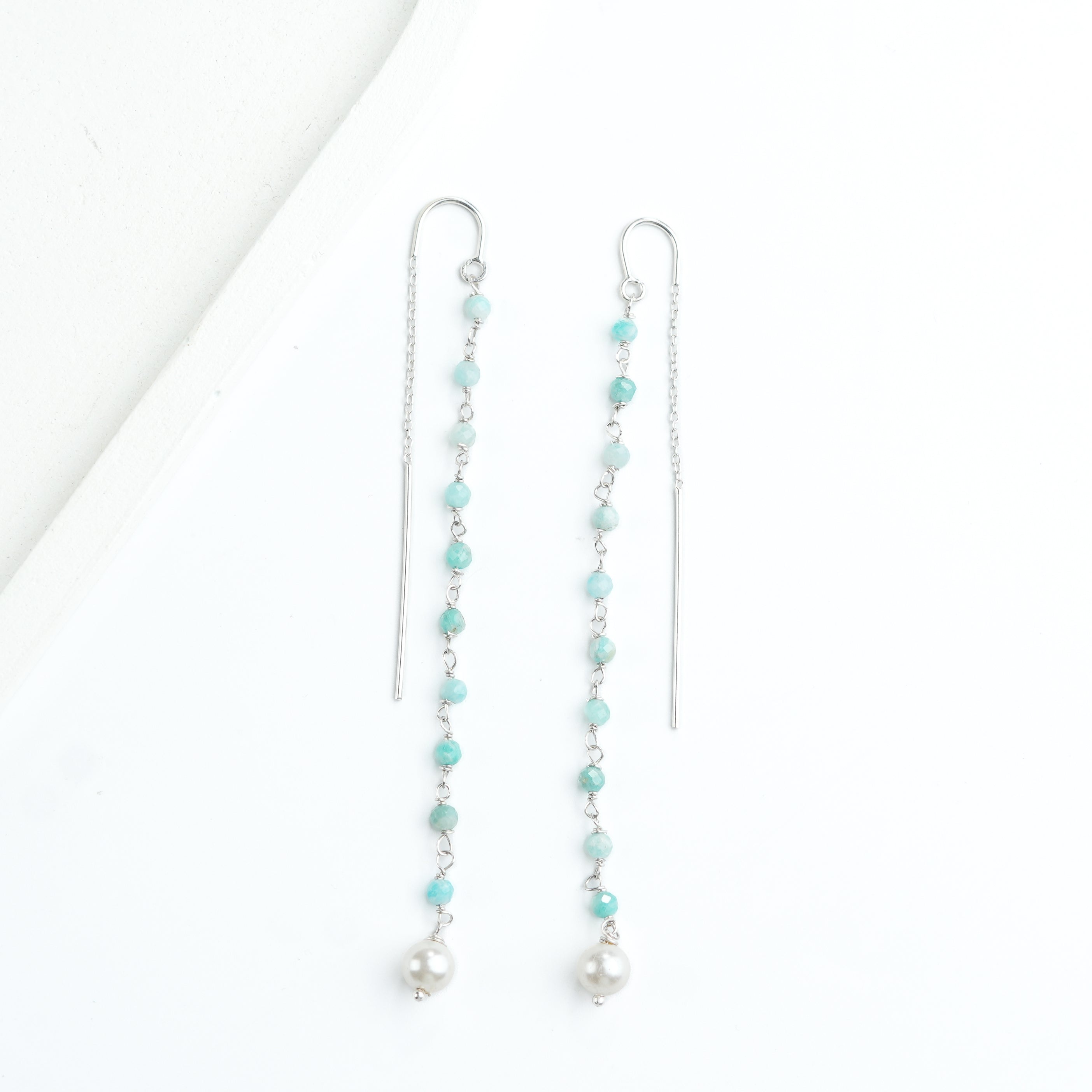 Blue Firoza & Pearl Ganthan Sui Dhaga Earrings (Project Handmade)