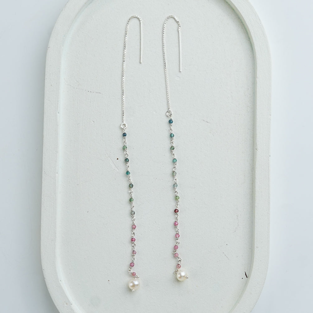 Tourmaline & Freshwater Pearl Ganthan Sui Dhaga Earrings (Project Handmade)