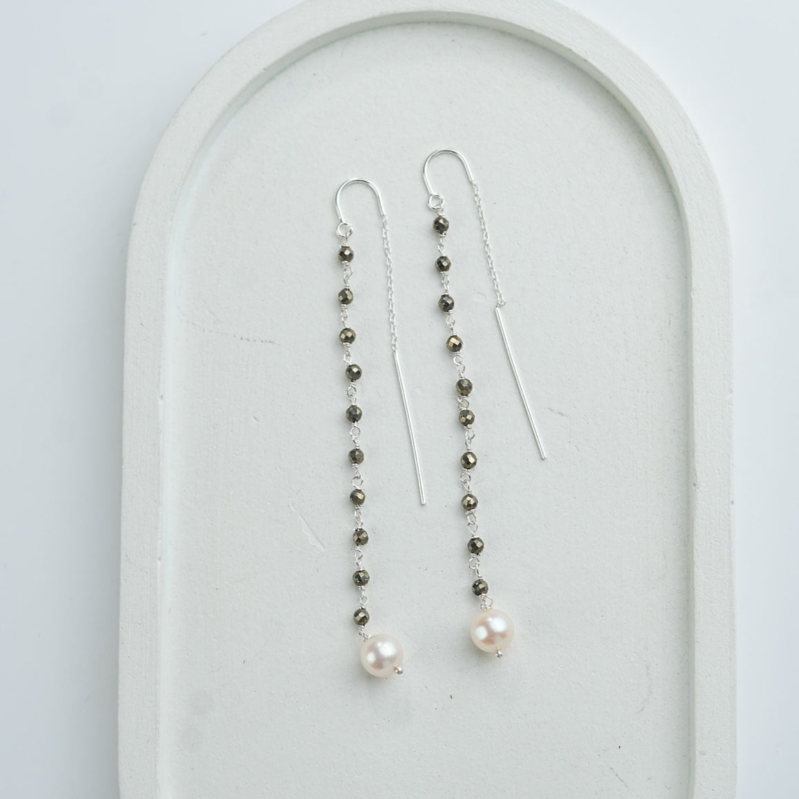 Pyrite & Pearl Ganthan Sui Dhaga Earrings (Project Handmade)