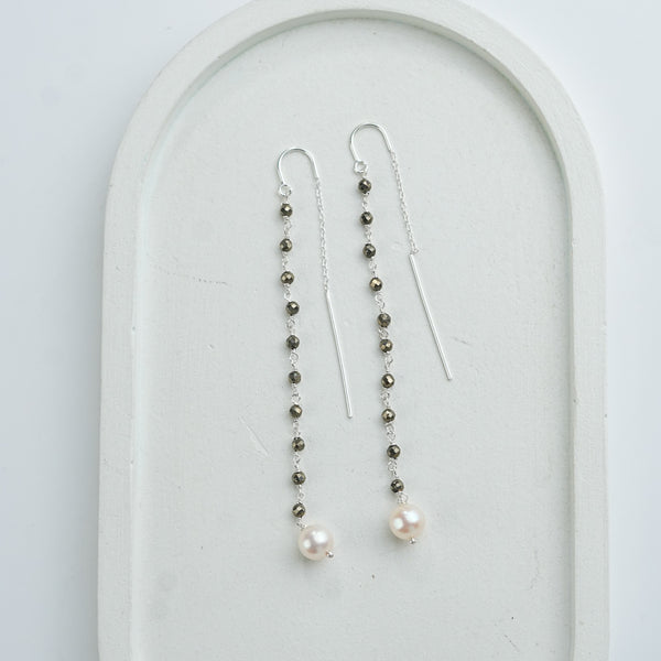 Pyrite & Pearl Ganthan Sui Dhaga Earrings (Project Handmade)