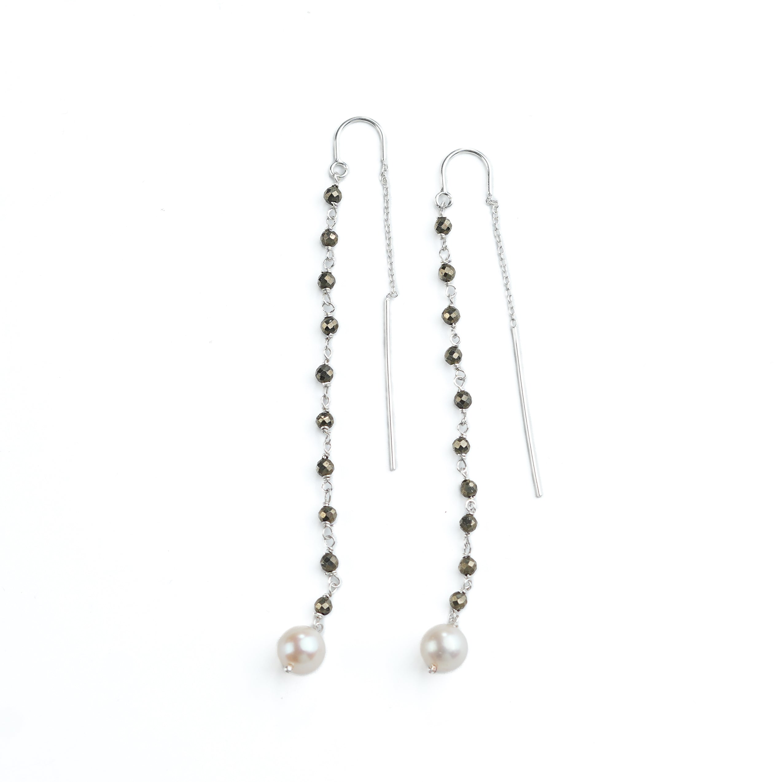 Pyrite & Pearl Ganthan Sui Dhaga Earrings (Project Handmade)