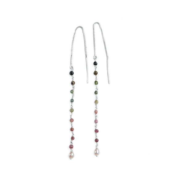 Tourmaline & Rice Pearl Ganthan Sui Dhaga Earrings (Project Handmade)