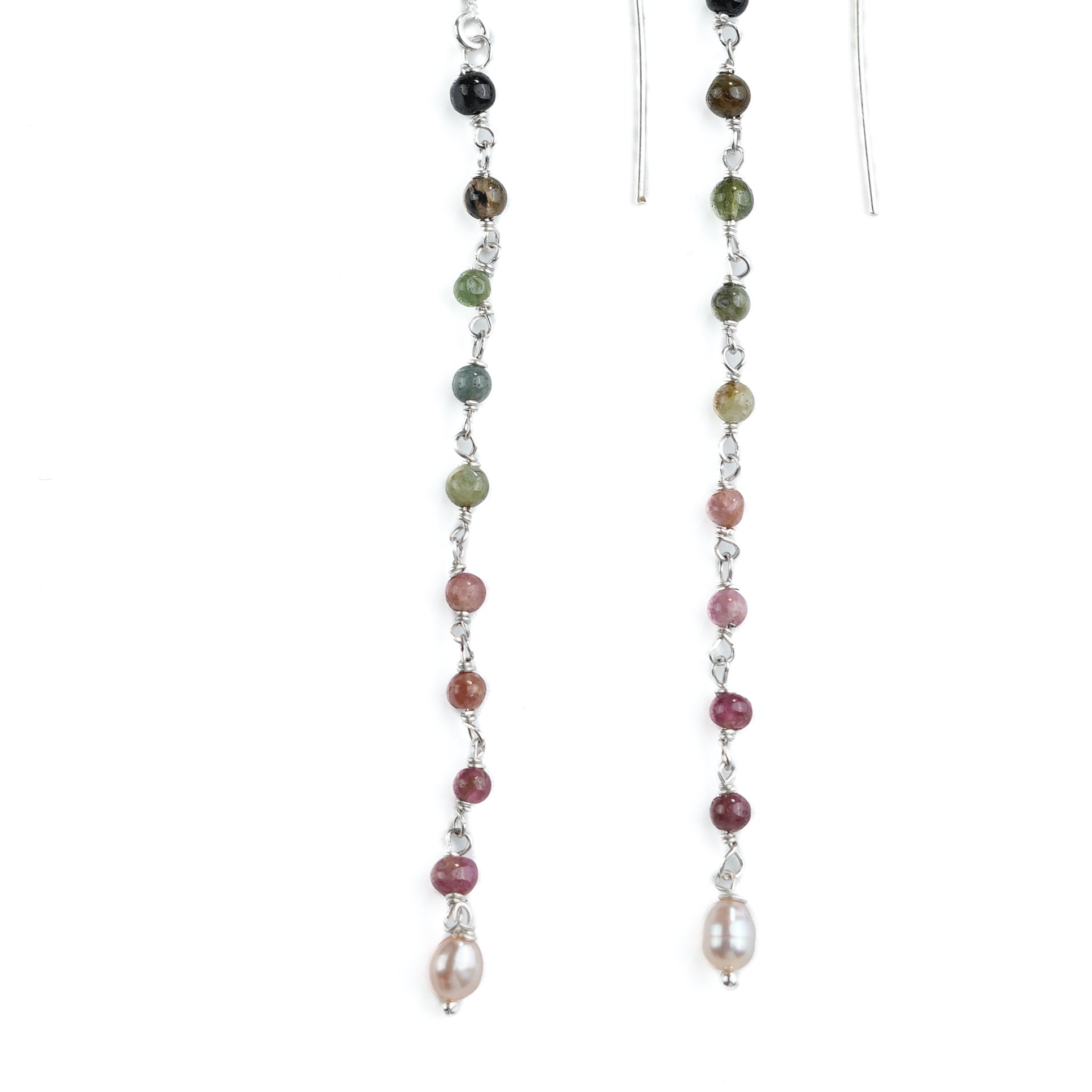 Tourmaline & Rice Pearl Ganthan Sui Dhaga Earrings (Project Handmade)