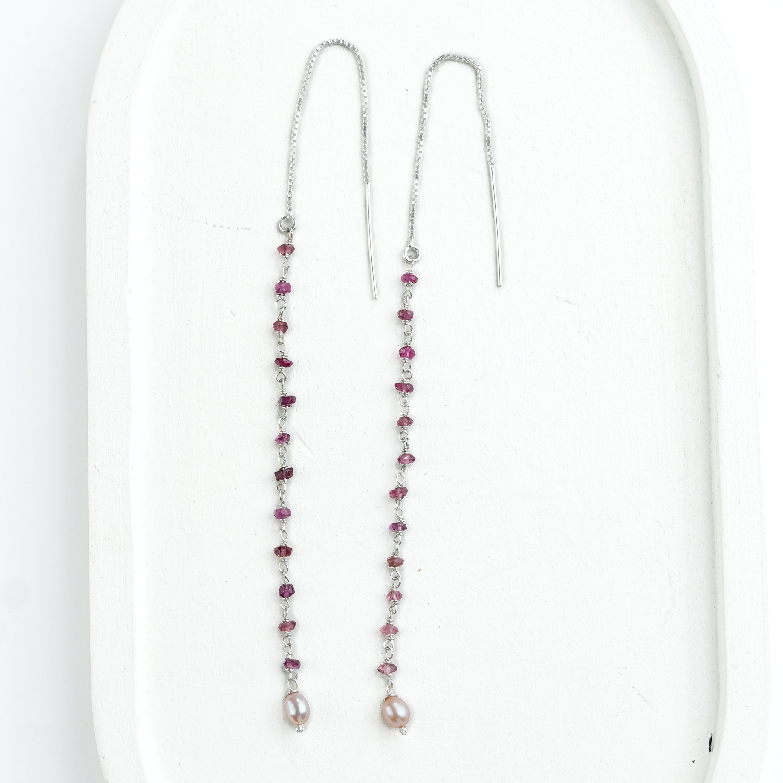 Pink Tourmaline & Rice Pearl Ganthan Sui Dhaga Earrings (Project Handmade)