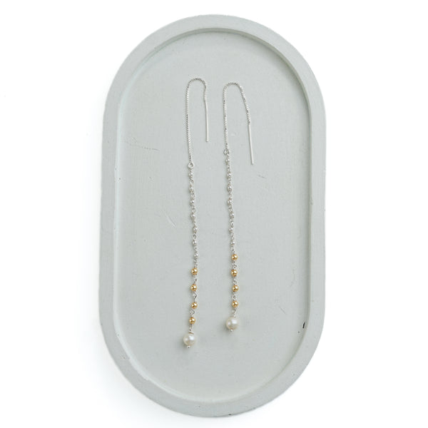 Golden & White Pearl Ganthan Sui Dhaga Earrings (Project Handmade)