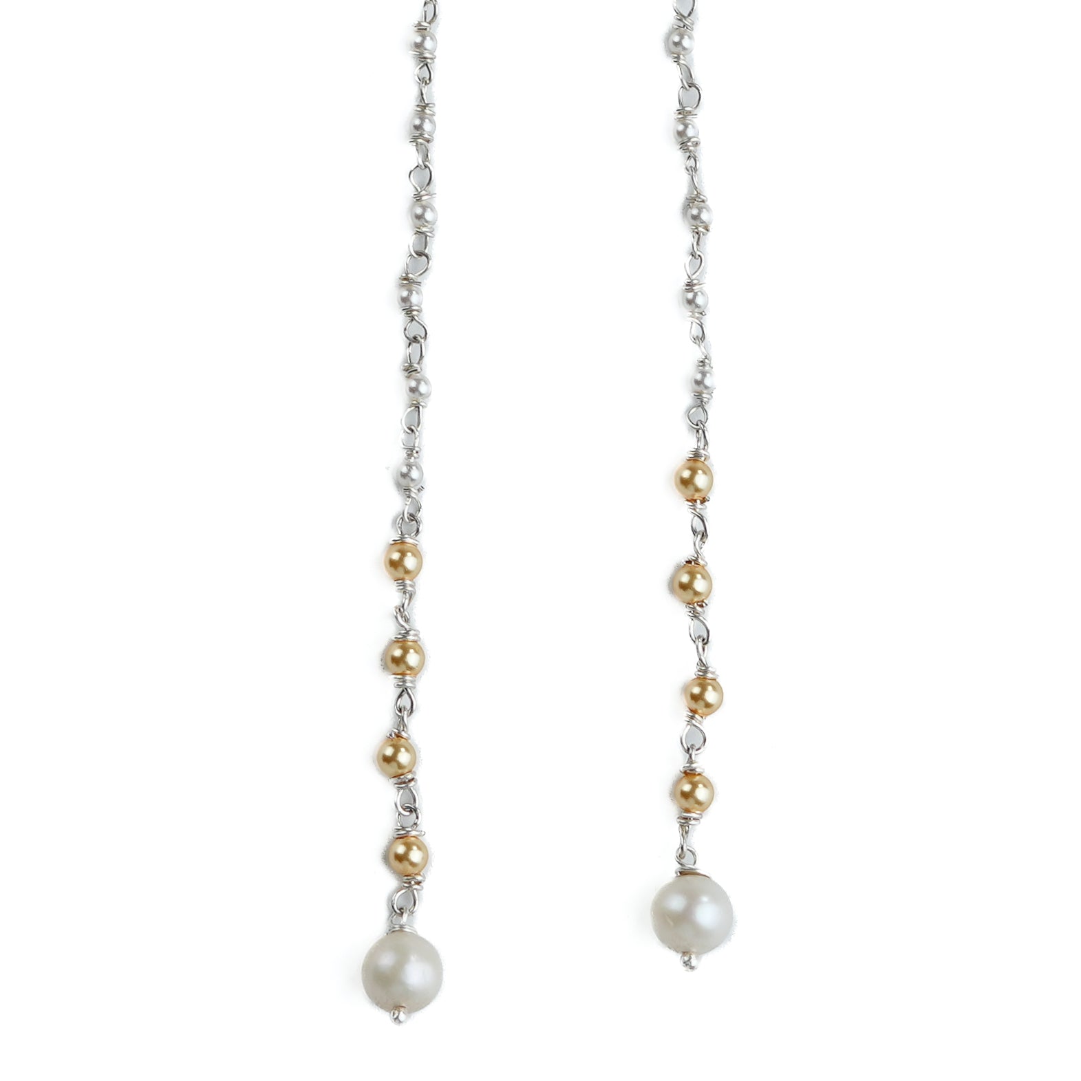 Golden & White Pearl Ganthan Sui Dhaga Earrings (Project Handmade)