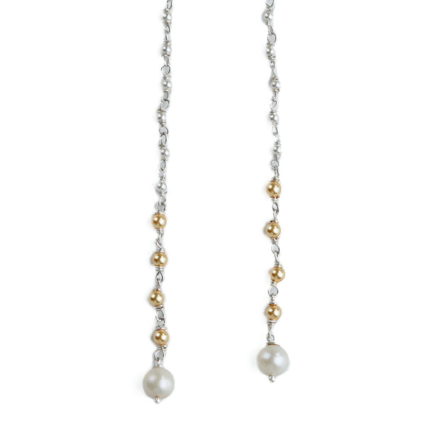 Golden & White Pearl Ganthan Sui Dhaga Earrings (Project Handmade)