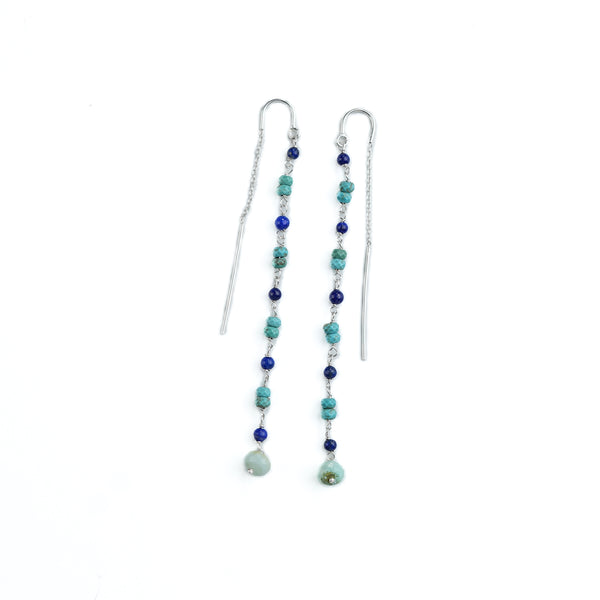 Turquoise, Lapis & Blue Firoza Ganthan Sui Dhaga Earrings (Project Handmade)