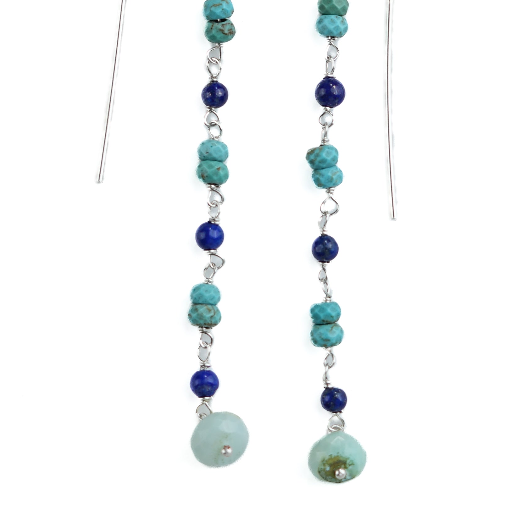 Turquoise, Lapis & Blue Firoza Ganthan Sui Dhaga Earrings (Project Handmade)