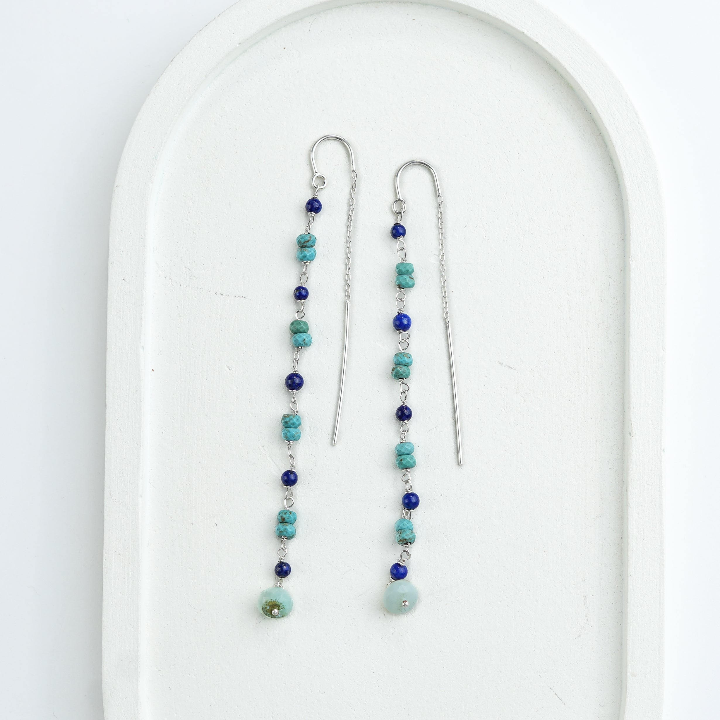 Turquoise, Lapis & Blue Firoza Ganthan Sui Dhaga Earrings (Project Handmade)