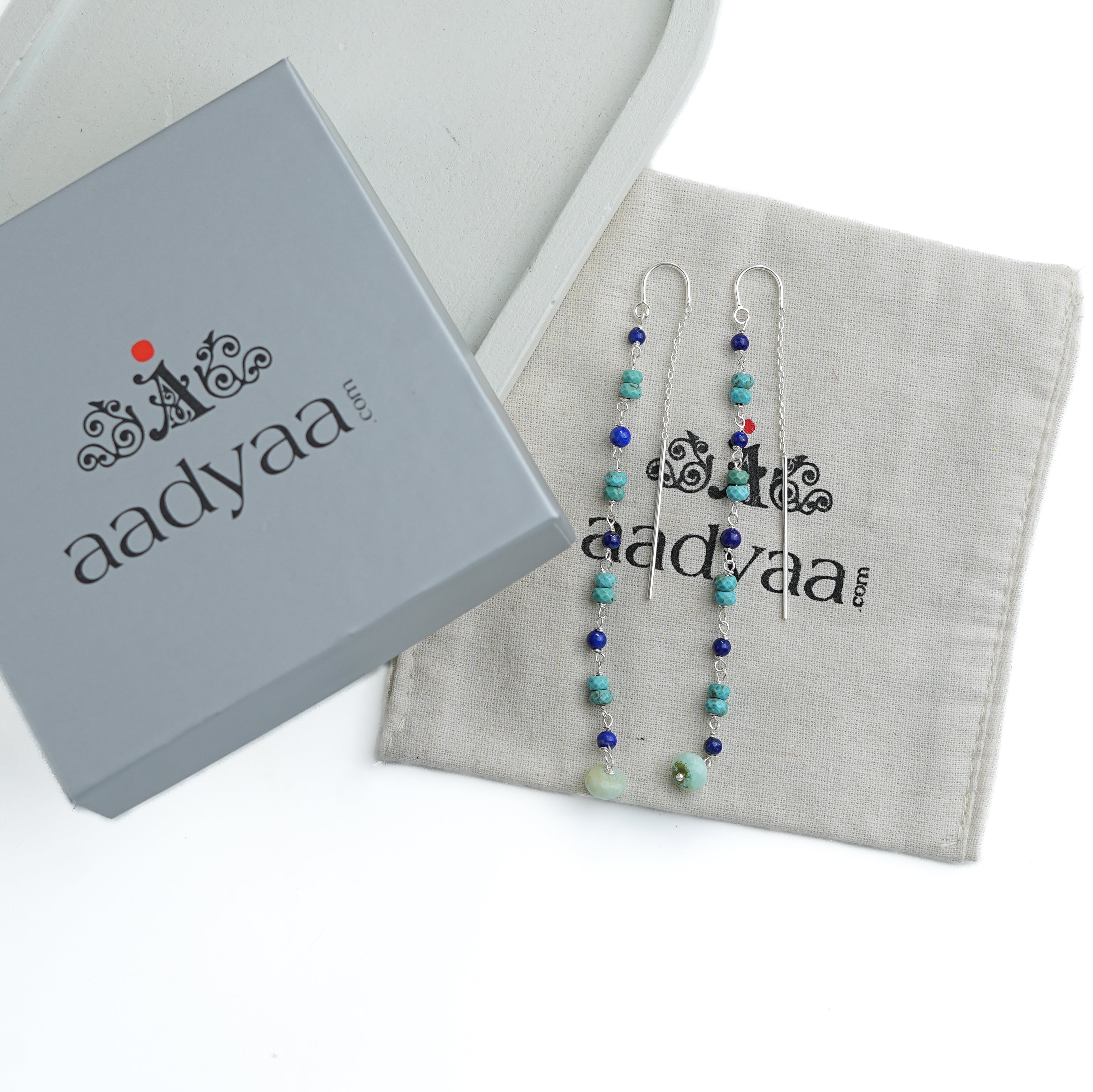 Turquoise, Lapis & Blue Firoza Ganthan Sui Dhaga Earrings (Project Handmade)