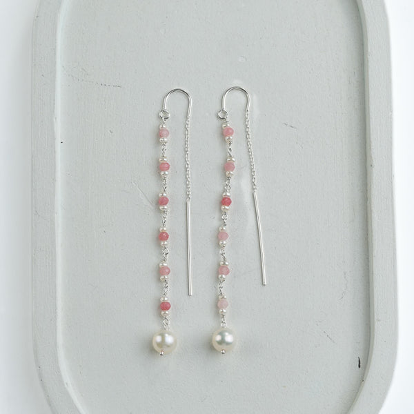 Pink Jade & Pearl Ganthan Sui Dhaga Earrings (Project Handmade)