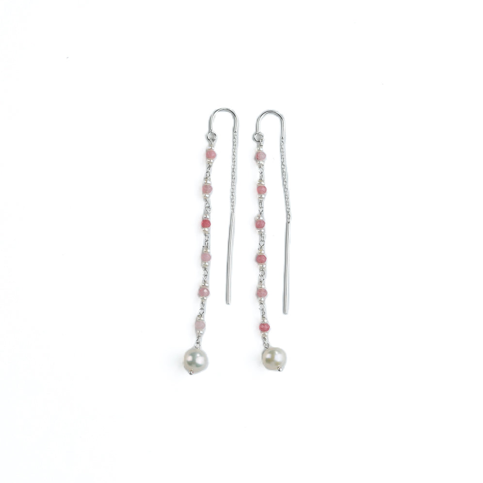 Pink Jade & Pearl Ganthan Sui Dhaga Earrings (Project Handmade)