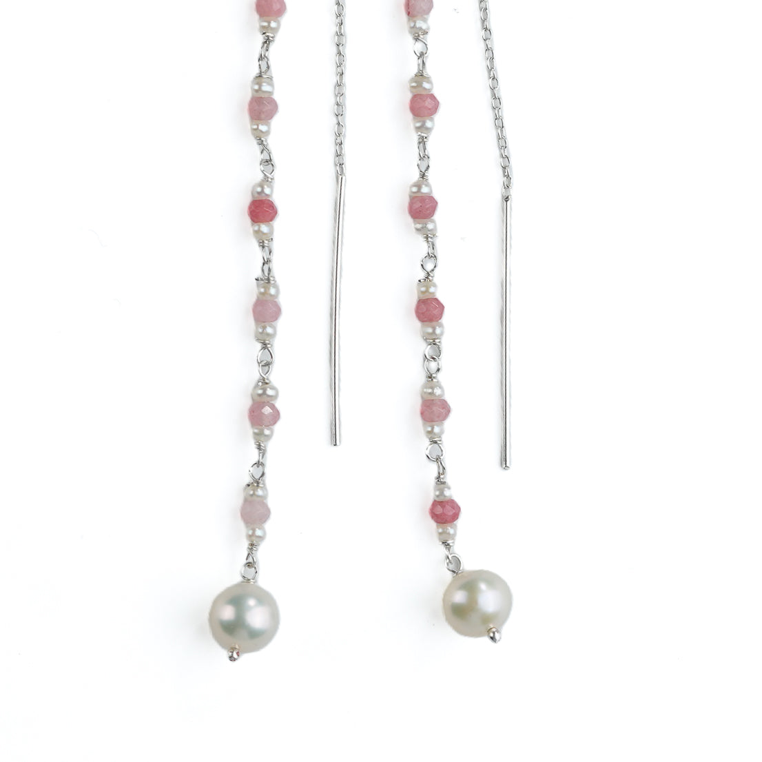 Pink Jade & Pearl Ganthan Sui Dhaga Earrings (Project Handmade)