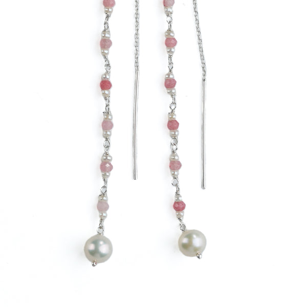 Pink Jade & Pearl Ganthan Sui Dhaga Earrings (Project Handmade)