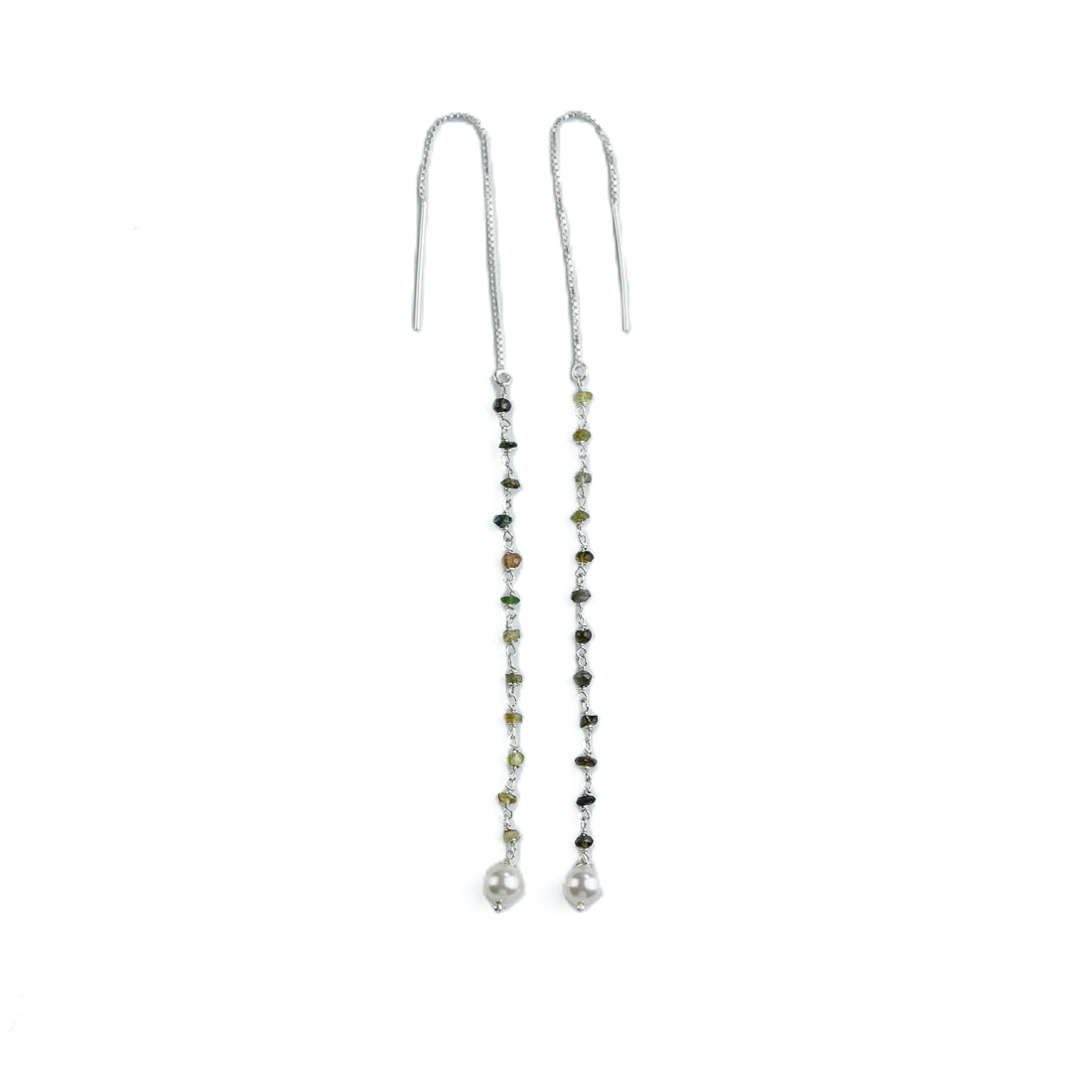 Green Tourmaline & Pearl Ganthan Sui Dhaga Earrings (Project Handmade)