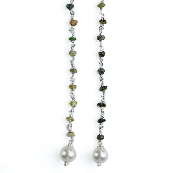 Green Tourmaline & Pearl Ganthan Sui Dhaga Earrings (Project Handmade)
