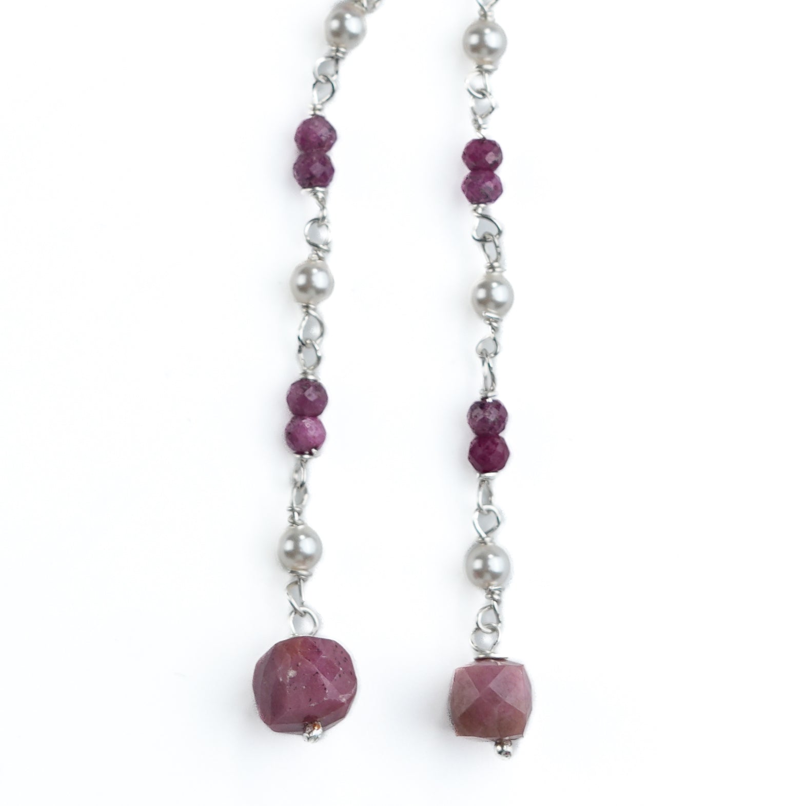 Ruby, Pink Opal, & Pearl Ganthan Sui Dhaga Earrings (Project Handmade)