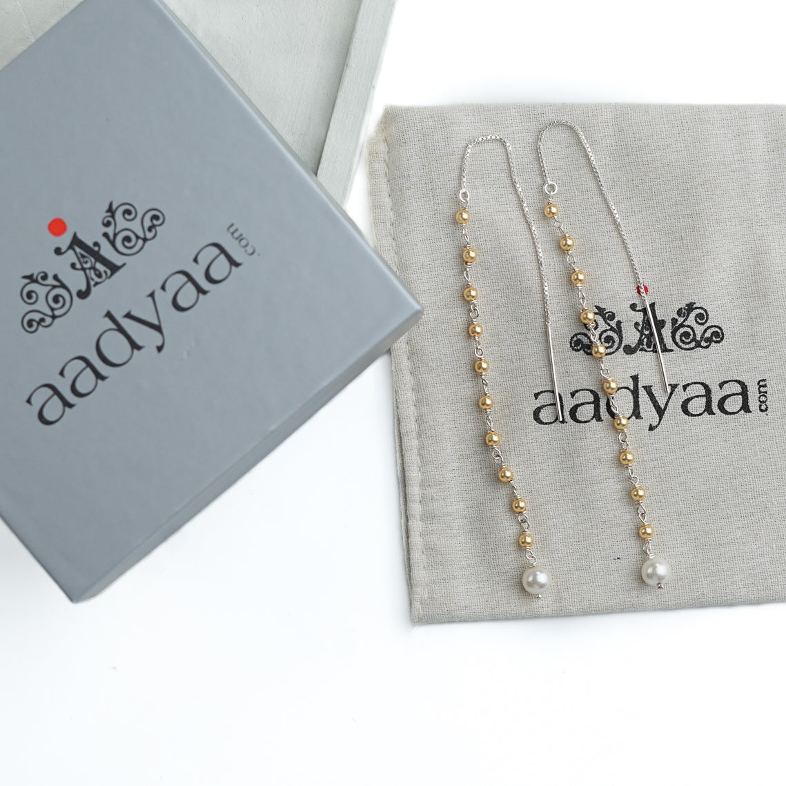 Golden & Freshwater Pearl Ganthan Sui Dhaga Earrings (Project Handmade)