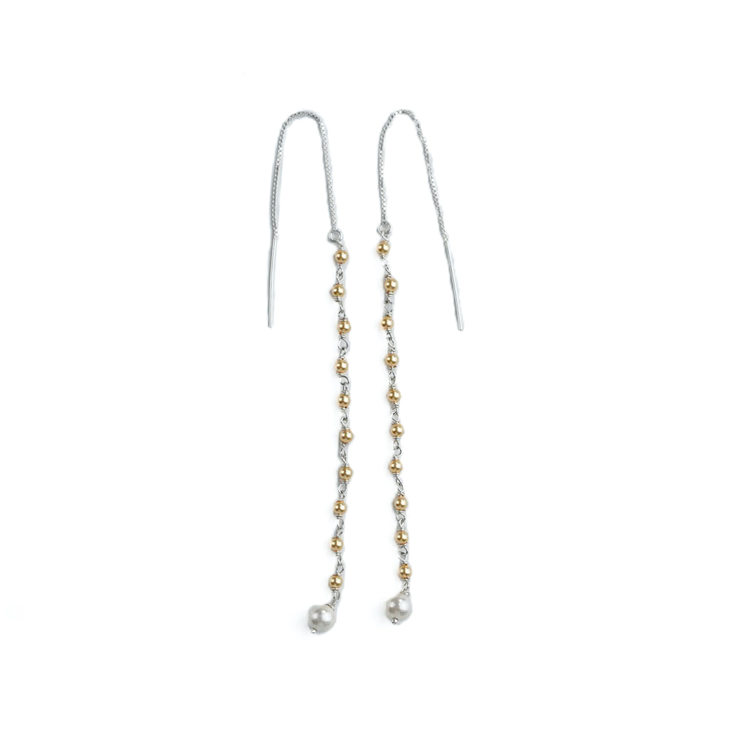 Golden & Freshwater Pearl Ganthan Sui Dhaga Earrings (Project Handmade)