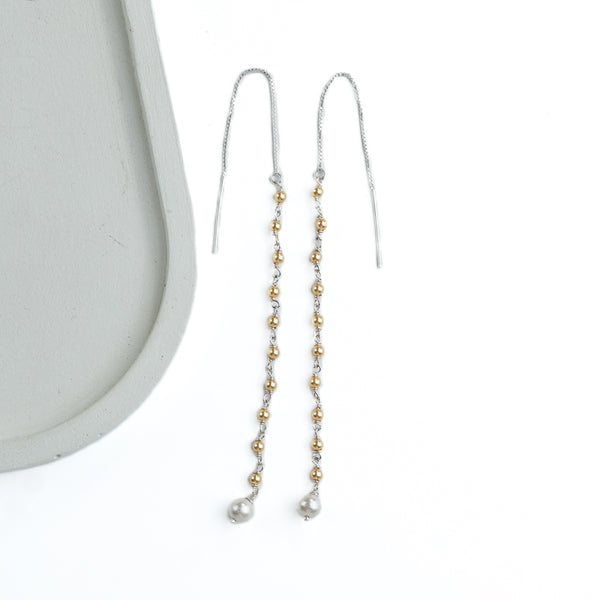 Golden & Freshwater Pearl Ganthan Sui Dhaga Earrings (Project Handmade)