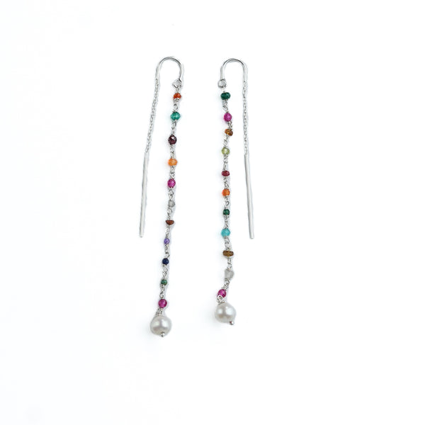 Multicolor Stone & Pearl Ganthan Sui Dhaga Earrings (Project Handmade)