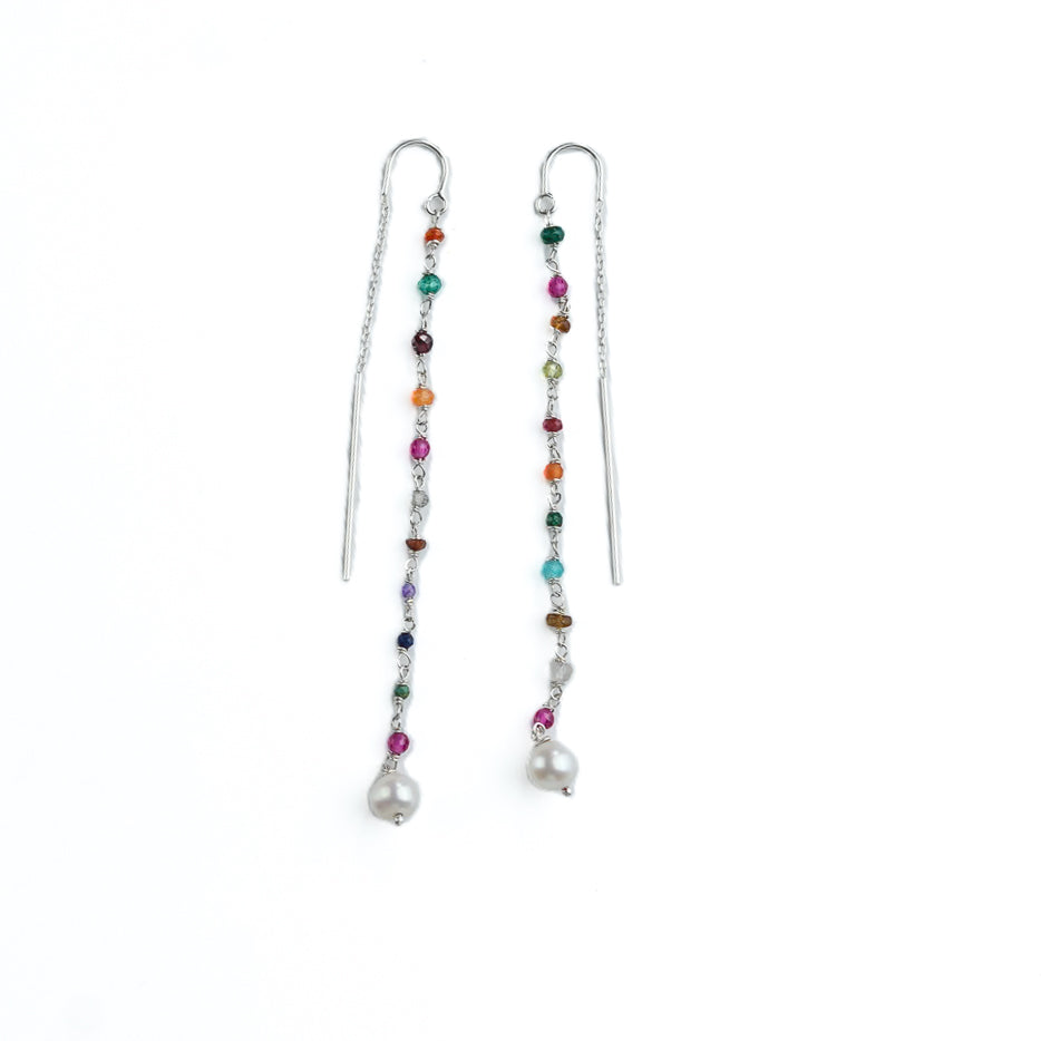 Multicolor Stone & Pearl Ganthan Sui Dhaga Earrings (Project Handmade)