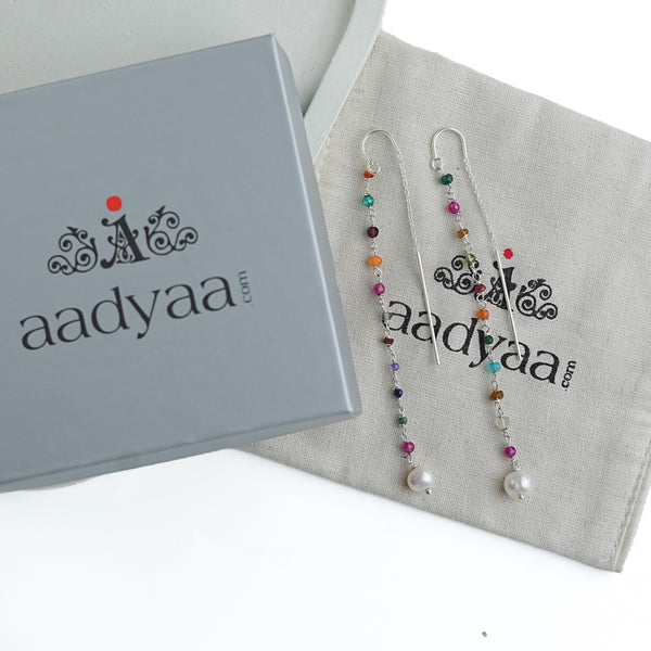 Multicolor Stone & Pearl Ganthan Sui Dhaga Earrings (Project Handmade)